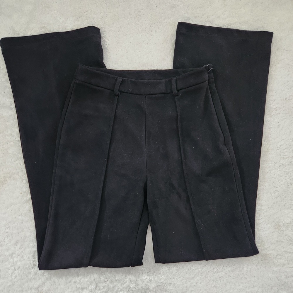 Bobbles & Lace Faux Suede Black High Waisted Wide Leg Seam Front Trousers Small